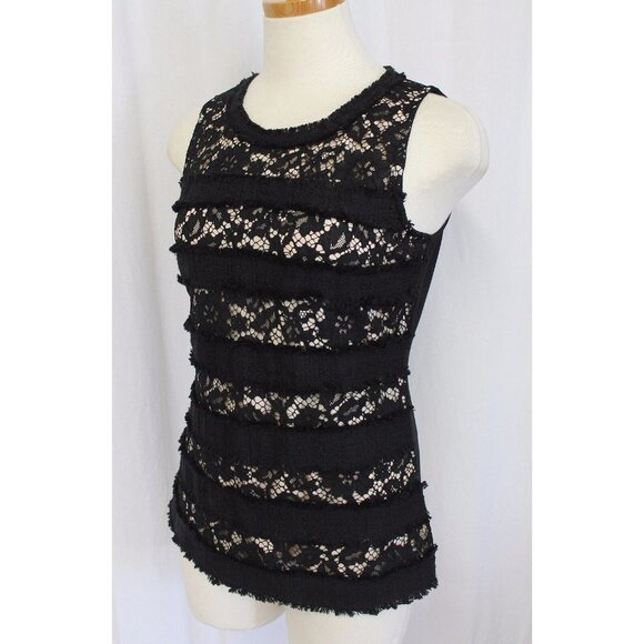 J Crew Fringey Top In Tweed And Lace Black Nude Size XS New G0356 $78 - Picture 2 of 4